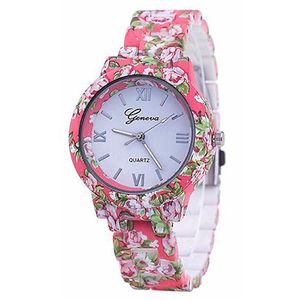 Geneva Platinum horloge Flower Print Pink Rose