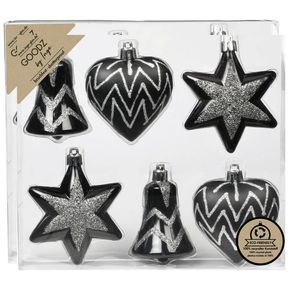 Inge Christmas kerstornamenten figuurtjes - 12x stuks - zwart - 9 cm - Kersthangers