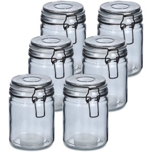 Voorraadpotten/bewaarpotten - 10x - 250 ml - grijs - glas - beugelsluiting - D8 x H10 cm