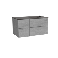 Storke Edge zwevend badmeubel 100 x 52 cm beton donkergrijs met Scuro asymmetrisch rechtse wastafel in kwarts mat zwart - thumbnail