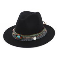 Vrouwen jazz caps Bohemen stijl wollen hoeden voor lente zomer strand (zwart)