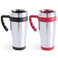 Warmhoudbekers - 2x stuks - 500 ml - rood/zwart - Isoleerbekers - 18 cm - Koffie to go
