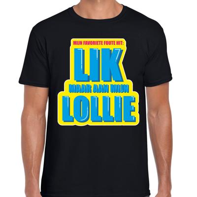 Foute party T-shirt heren - zwart - Lik maar aan mijn lollie - carnaval / themafeest