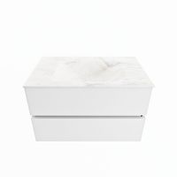 MONDIAZ VICA-DLUX 80cm badmeubel onderkast Talc 2 lades. Inbouw wastafel CLOUD midden 1 kraangat, kleur Ostra.