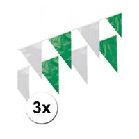 3x Groen/wit vlaggenlijnen 10 meter ps   -