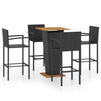 The Living Store Bartafelset - Zwart - Rattan/Staal - 60x60x110 cm - Inclusief 4 stoelen