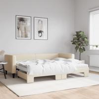Slaapbank met onderschuifbed en matrassen 80x200 cm stof crème