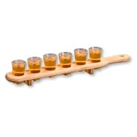 Shotglazen/shotglaasjeshouder - met 6 glaasjes - 8 cm per glas - 45 x 6 cm - hout