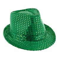 Carnaval verkleed Trilby hoedje met glitter pailletten - groen - polyester - heren/dames