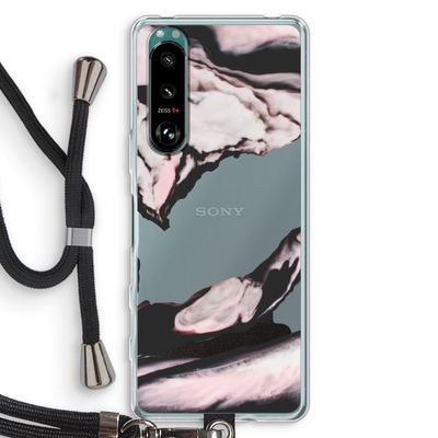 Roze stroom: Sony Xperia 5 III Transparant Hoesje met koord