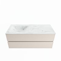 MONDIAZ VICA-DLUX 120cm badmeubel onderkast Linen 2 lades. Inbouw wastafel CLOUD links 1 kraangat, kleur Opalo.