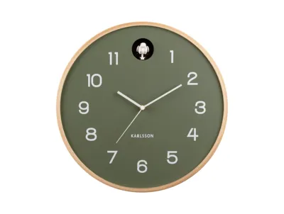 Wall clock Natural Cuckoo birch wood jungle green