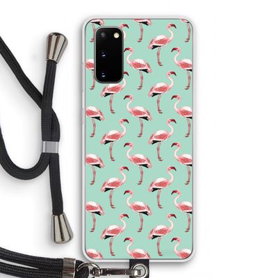 Flamingoprint groen: Samsung Galaxy S20 Transparant Hoesje met koord