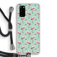 Flamingoprint groen: Samsung Galaxy S20 Transparant Hoesje met koord