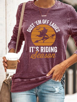 Women's Dust Em Off Ladies Itâ€™s Riding Season || Funny Cute Halloween Casual Regular Fit Sweatshirt - thumbnail