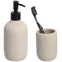 Badkamer accessoires set - kunststeen - jute look - beige - thumbnail