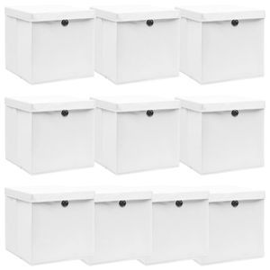 VidaXL Opbergboxen met deksel 10 st 32x32x32 cm stof wit