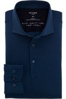 OLYMP Luxor 24/Seven Modern Fit Jersey shirt rook blauw, Herringbone - thumbnail