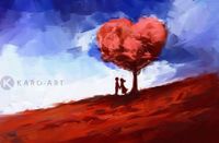 Karo-art Schilderij - Echte liefde in het rood en blauw , 3 maten , Wanddecoratie , Premium print