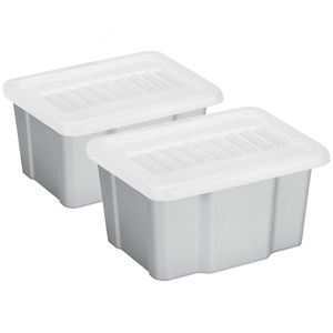 Sunware 2x opslagbox kunststof 24 liter lichtgrijs 42 x 33 x 22 cm met deksel