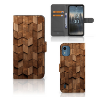 Book Style Case voor Nokia C12 Wooden Cubes - thumbnail