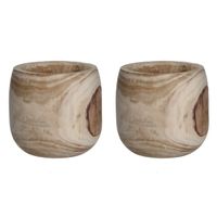 2x Ronde houten plantenpotten/bloempotten 24 cm 2x Ronde houten plantenpotten/bloempotten 24 cm