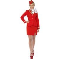 Rood stewardess kostuum met hoedje - thumbnail