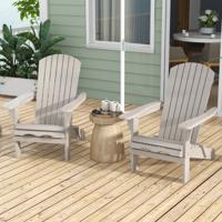 Set van 2 Opvouwbare Houten Adirondack Stoelen met 180 kg Draagvermogen Tuinstoel Grijs