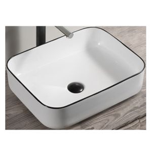 Opbouw Waskom BWS Blitz 50x40x14 cm Keramiek Wit met Zwarte Lijn