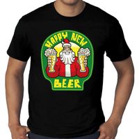 Grote maten nieuwjaar shirt happy new beer / bier zwart heren - thumbnail