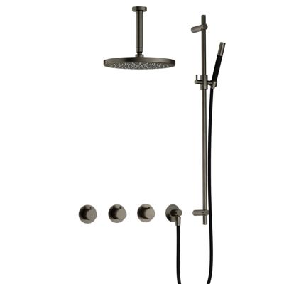 Hotbath Cobber - CB7067 - Inbouw Regendoucheset - Verouderd Ijzer - 2 Stopkranen - Thermostatisch - Plafondbuis 15 cm - Hoofddouche 300 mm - Staafhanddouche - Glijstang 900 mm - met M106 - Waterbesparend