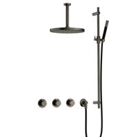 Hotbath Cobber - CB7067 - Inbouw Regendoucheset - Verouderd Ijzer - 2 Stopkranen - Thermostatisch - Plafondbuis 15 cm - Hoofddouche 300 mm - Staafhanddouche - Glijstang 900 mm - met M106 - Waterbesparend