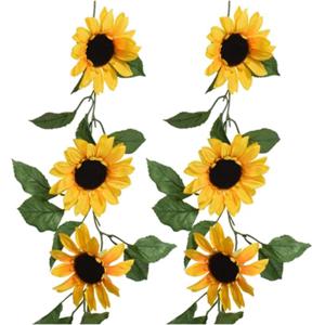 Bloemen slinger - 2x - zonnebloem - kunstplant - geel - 150 cm - Helianthus