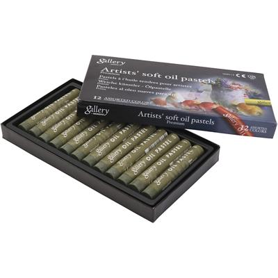 Gallery Oliepastel, L: 7 cm, d 11 mm, dikte 11 mm, olijf, 12 stuk/ 1 doos