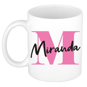 Naam mok Miranda - roze - wit - keramiek - 300 ml - verjaardag/cadeau beker