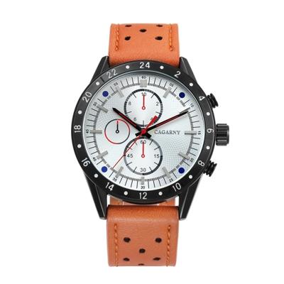 CAGARNY 6828 modieuze multifunctionele stijl Quartz horloge met leder Band & GMT tijd & kalender & goed verlicht Display voor mannen Sport (witte vens