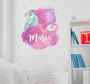 Naamsticker eenhoorn aquarel roze