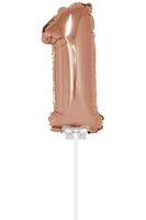 Folieballon Cijfer '1' Rose Goud 40cm met stokje - thumbnail