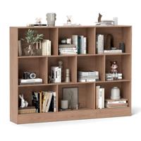 Boekenkast met 10 Sleuven Vrijstaande Opbergkast met 3 Niveaus 140 cm Houten Displayplank voor Woonkamer Slaapkamer Kantoor