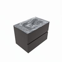 MONDIAZ VICA-DLUX 70cm badmeubel onderkast Dark grey 2 lades. Inbouw wastafel CLOUD midden 1 kraangat, kleur Lava, en spiegel model SPOT