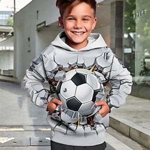 Jongens 3D Voetbal Trui met capuchon Pullover Lange mouw 3D-afdrukken Herfst Winter Modieus Streetwear Stoer Polyester Kinderen 3-12 jaar Buiten Casual Dagelijks Normale pasvorm Lightinthebox