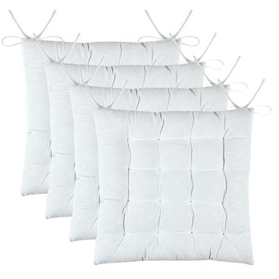 Stof Textile stoelkussens DUO - 4x - wit - 38 x 38 x 3.5 cm - touwtjes sluiting