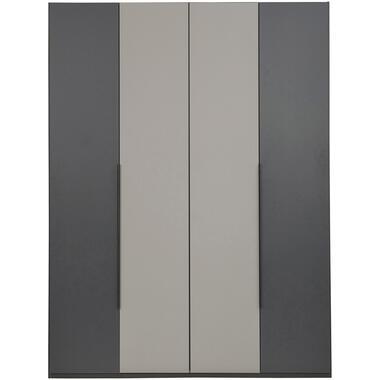 Kledingkast Milaan 4-deurs - grafiet/kiezel -236x180x58 cm - Leen Bakker