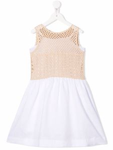 Il Gufo robe en lin à empiècements en crochet - Blanc