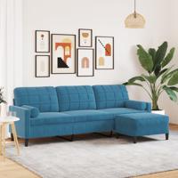 Driezitsbank met voetenbank 210 cm fluweel blauw