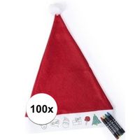 100x Hobby Kerstmutsen inkleurbaar met waskrijtjes voor jongens/meisjes/kinderen   -