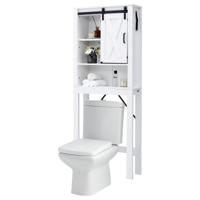Houten Boventoiletmeubel 3 Planken met Schuifdeur Industrieel Badkameropbergmeubel met Anti-Tipsysteem 68 x 22 x 171 cm