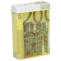 Sigarettendoosje of klein opslag blikje - metaal -200 euro biljetten print - met deksel - 7 x 9.5 x