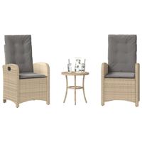 3-delige Bistroset met kussens poly rattan gemengd beige
