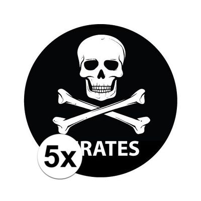5 stuks zwarte piraten stickers 14,8 cm